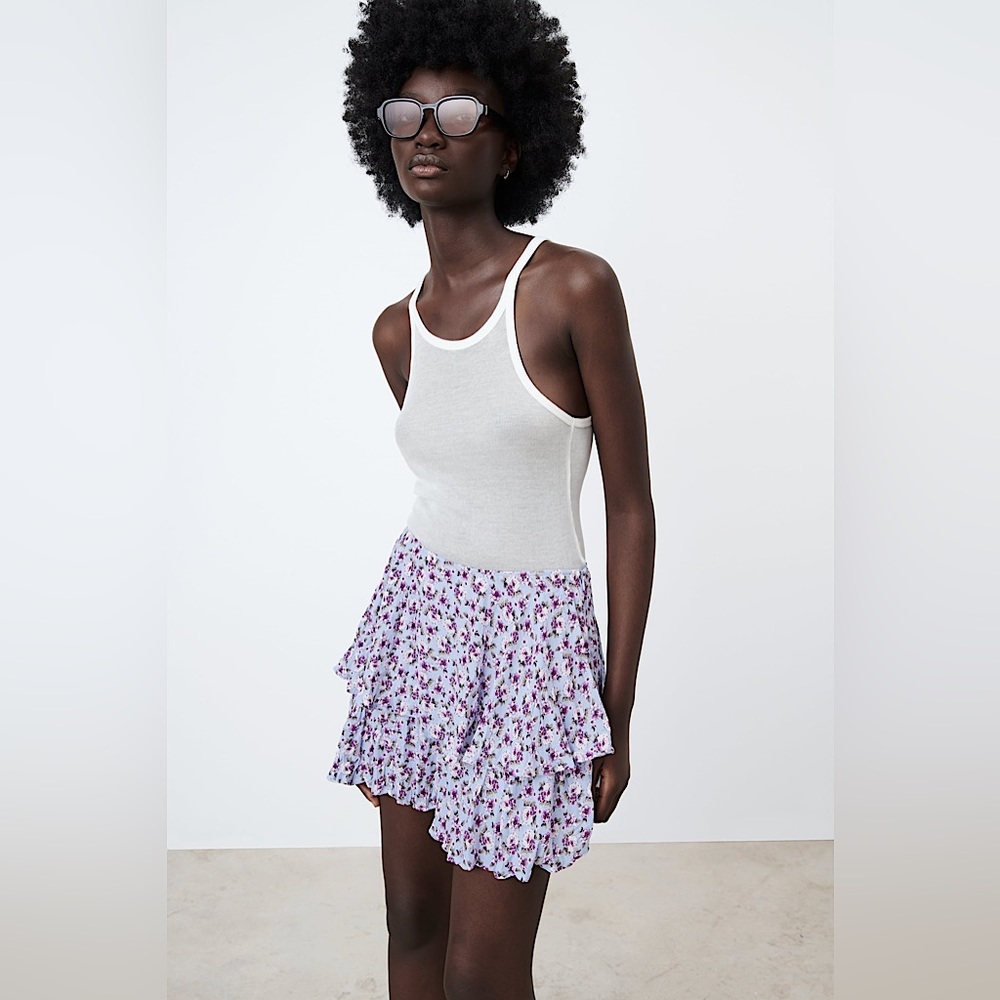 Zara Womens Skort Tiered Ruffled Skirt